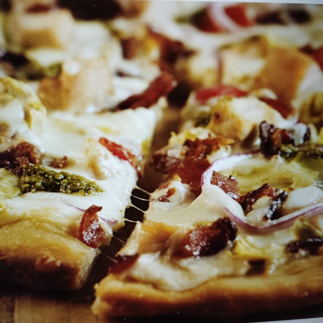Chicken Basil Pesto Pizza.